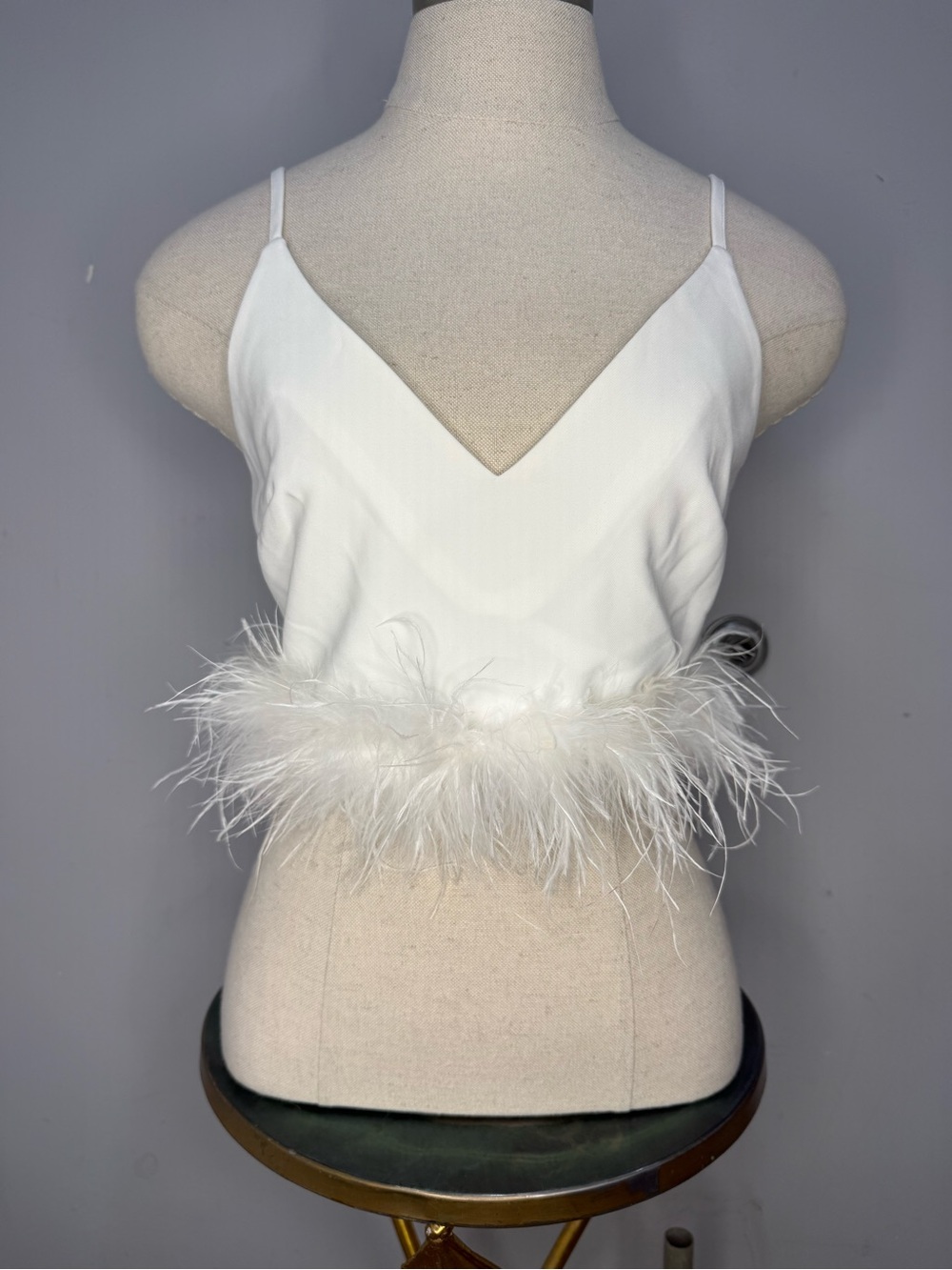 Nasty Gal White Feather-Trim V-Neck Camisole - Picture 2 of 6